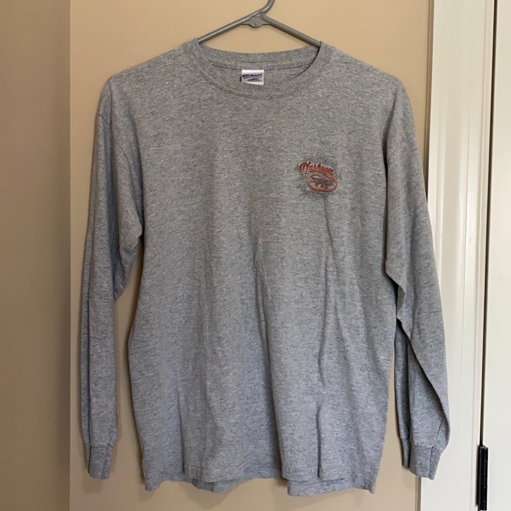 Youth long sleeve shirt. Really cute with guitar on the back, Nashville!